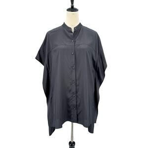 Diane Von Furstenberg NWT Black Silk Oversized Button Up Collarless Blouse